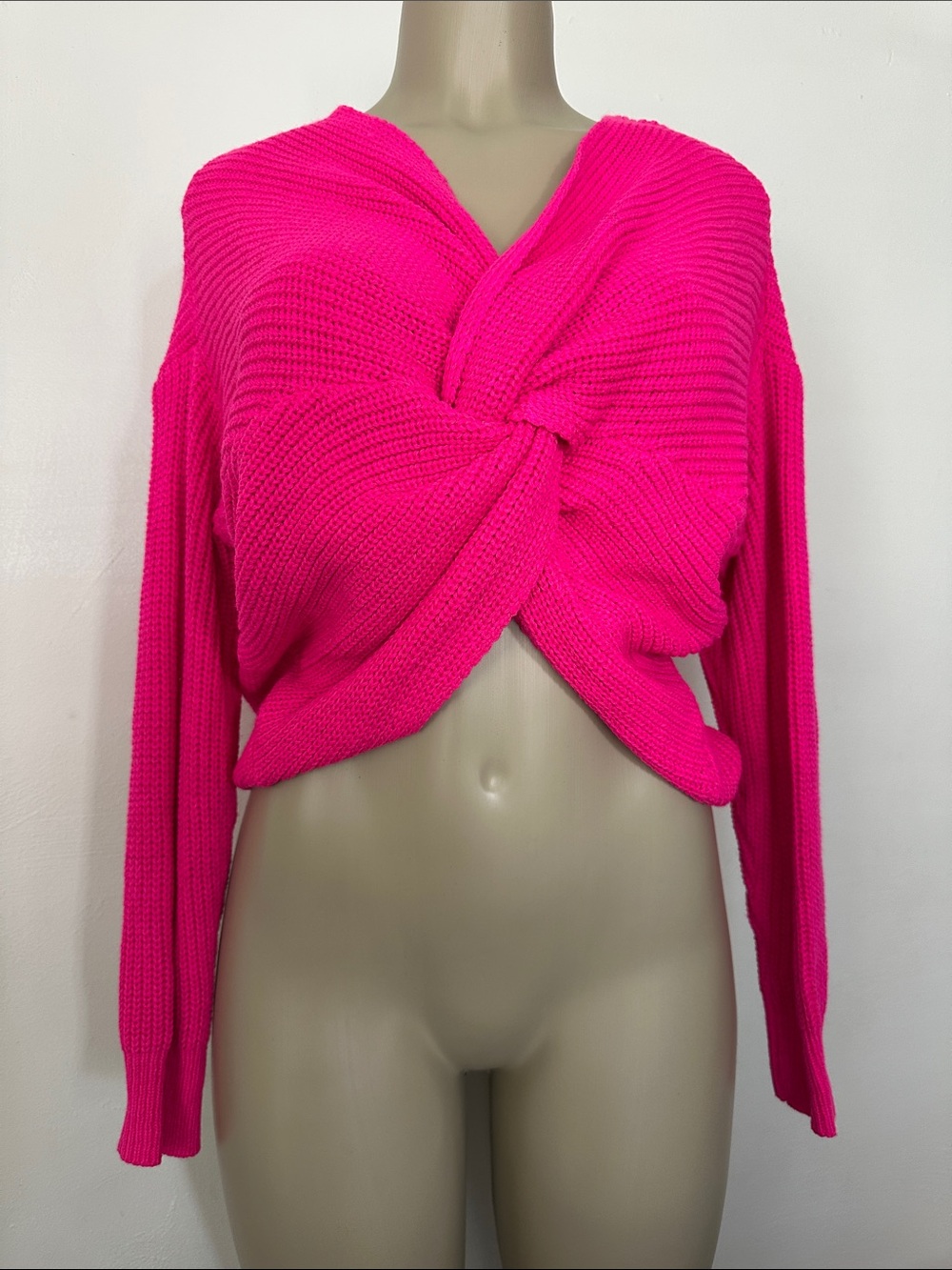 Women's Twist-Front Knit Sweater - Hot Pink